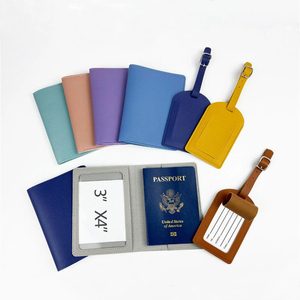 Set Porta Passaporto e Etichetta Bagaglio in <span class=keywords><strong>Pelle</strong></span>, Portafoglio da Viaggio con Etichetta per Valigia, Accessori da Viaggio per Uomo e Donna - Product Image 4