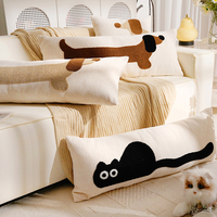 Coussins de canapé brodés personnalisables, housse de coussin longue avec motif de chat de dessin animé mignon, coussin long extra-large avec motif de chien