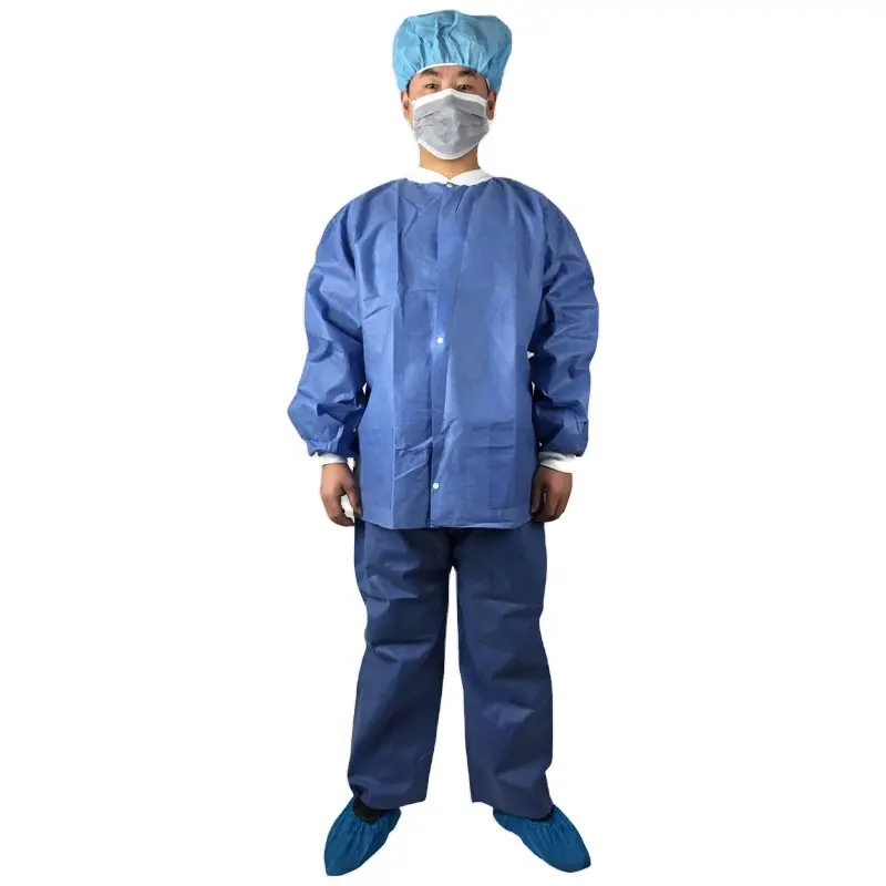 Stock Blue Yellow Pp Non Woven 35-45gsm Pp+pe Knitted Cuff Ppe Disposable Safety Isolation Gowns Aami Level 1 2 3 4