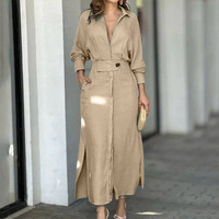 Robe longue femme été 2026 style vintage européen et américain, anti-plis, ceinturée, taille haute, couleur unie, idéale pour le quotidien