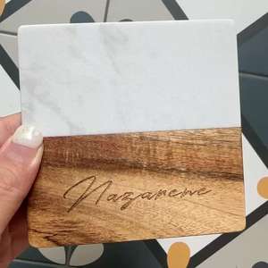 Posavasos de Madera de Acacia con Piedra Natural Grabable, Personalizable con Logotipo Impreso, en Oferta - Product Image 5