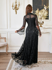 <span class=keywords><strong>Vestito</strong></span> Lungo Elegante <span class=keywords><strong>Nero</strong></span> con <span class=keywords><strong>Paillettes</strong></span> e Perline, <span class=keywords><strong>Maniche</strong></span> <span class=keywords><strong>Lunghe</strong></span>, Nuovo Modello, con Pizzo, per Feste - Vendita Calda - Product Image 6