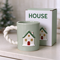 Mug à café en céramique personnalisé avec motif 3D en relief, poignée torsadée, cadeau de Noël, vente en gros