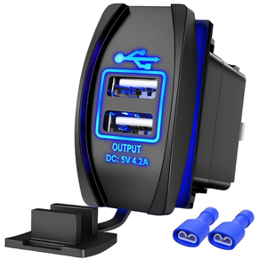 Enchufe de cargador USB estilo interruptor basculante de 12 voltios 4,2A puertos USB duales carga rápida 12 V toma de corriente impermeable para coche barco camión RV - Product Image 1