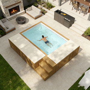 สระว่ายน้ำไฟเบอร์กลาสพร้อมโซฟาพักผ่อน ทนทาน เหมาะสำหรับการพักผ่อนในสวนหลังบ้าน อุปกรณ์สระว่ายน้ำ สระว่ายน้ำสำหรับเด็ก - Product Image 5