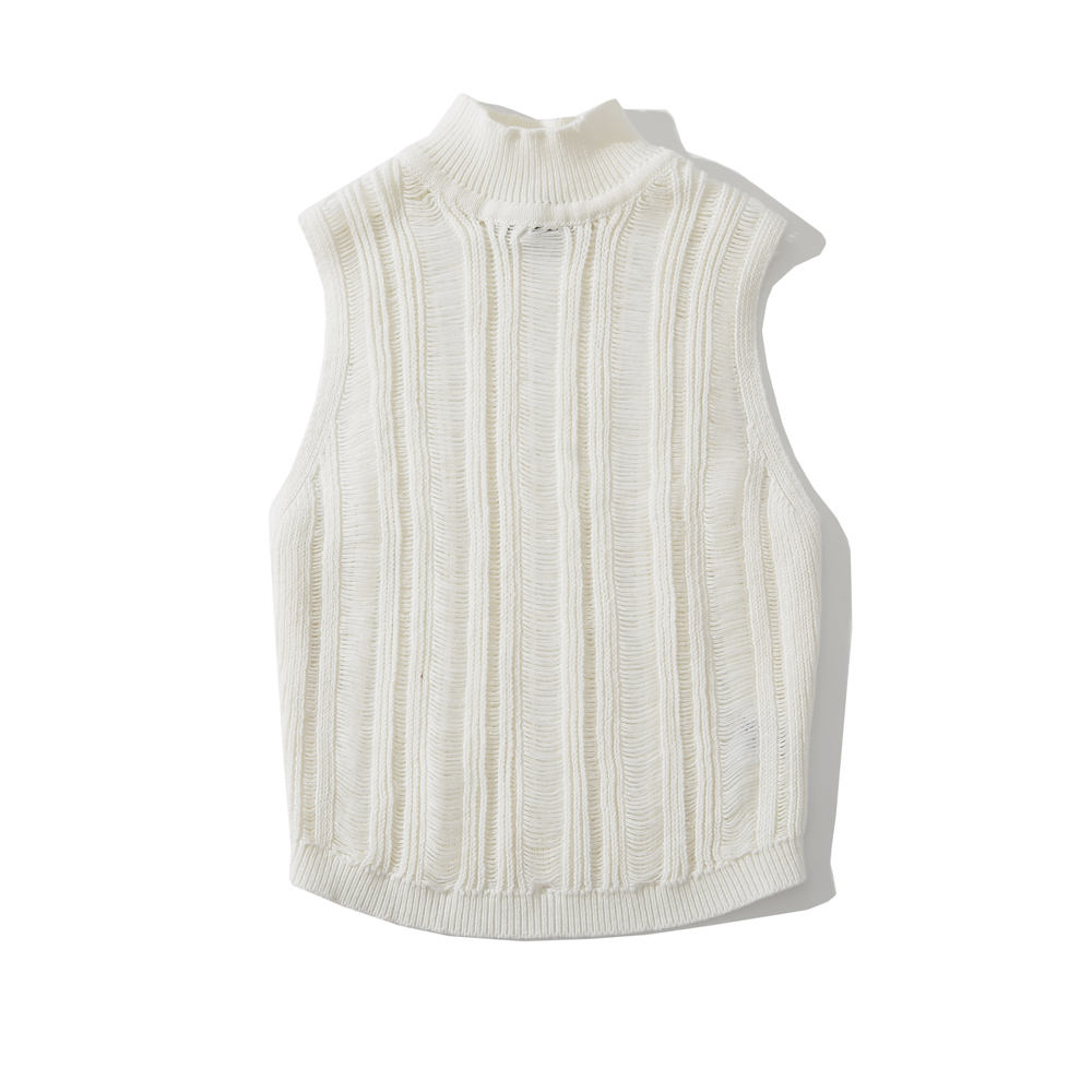 Colorway Turtleneck Sleeveless Solid Color Knitted Hot Sale Women Casual  Sweater Vest