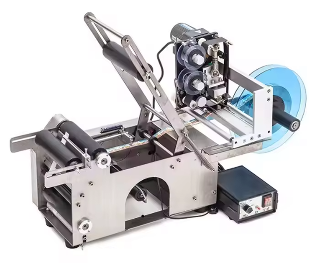 High Speed Semi-automatic Engine-Driven Plastic & Round Bottle Labeling Machine with Printing and Date Coding