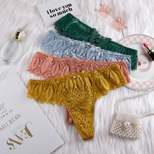 Ensemble de lingerie string taille basse en nylon uni pour femme, avec dentelle sexy, respirant, culotte bikini douce et élastique, <span class=keywords><strong>tanga</strong></span> G-string - Product Image 3