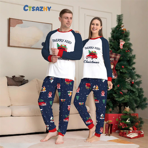 Vacances festives coordonnées Parents enfants brodé automobile Alphabet Homewear vêtements de nuit <span class=keywords><strong>Twinset</strong></span> - Product Image 2