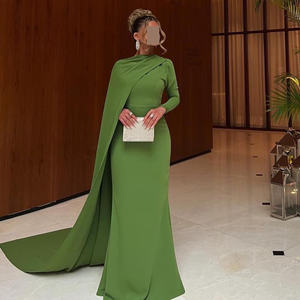 Vestido de Noche Elegante Verde con Mangas Largas y Capa Sharon Said SF068, Vestido Formal para Boda, Fiesta, Graduación, Invitadas, Sin Stock - Product Image 1