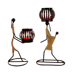 Elegante rústico doble linterna Vintage artesanía candelabro de hierro decoración del hogar Accesorios de Metal <span class=keywords><strong>para</strong></span> la atmósfera de la cena de Navidad - Product Image 1