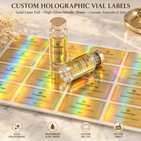 Étiquettes de flacons holographiques dorées avec logo personnalisé, autocollants laser arc-en-ciel imperméables pour flacons de sérum de soin de la peau de 10 ml