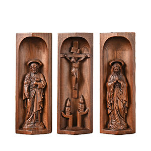 Boîte de prière <span class=keywords><strong>triptyque</strong></span> en <span class=keywords><strong>bois</strong></span> sculptée à la main, panneaux de la Résurrection du Christ et de la Vierge Marie, cadeau catholique en gros - Product Image 1