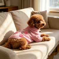 Pull à col roulé en tricot rose de haute qualité, fait main, pour animaux de compagnie, vêtements d'hiver