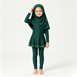 Girls Muslim Swim <b>Set</b> 3PCS <b>Modest</b> Full Coverage Swimwear with Hijab Long Sleeve Kids Swimsuit - Product Image 1