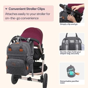 <span class=keywords><strong>ADELE</strong></span> Sac à dos unisexe gris foncé pour couches fourre-tout de voyage multifonction étanche matelas à langer sangles de poussette étui à sucette bébé - Product Image 1