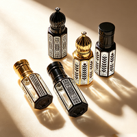 Flacon d'huile de parfum Attar en verre octogonal, style arabe, motif décoratif, flacon vide pour huile essentielle avec bouchon pour le marché du Moyen-Orient