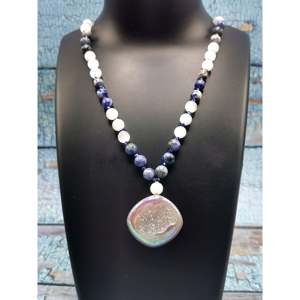 Mala in selenite, sodalite and druzy necklace gemstone / <b>crystal</b> <b>jewelry</b> Mother's Day / Birthday / Anniversary / - Product Image 1