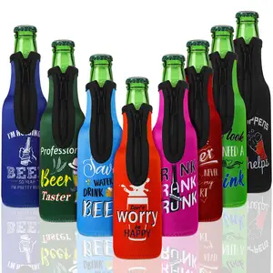 LOGO Custom Beer Cooler Insulator Sleeve With Zipper Neoprene Insulated Bottle Jackets Keep Warm Cold Beer Coozies Can Coozy