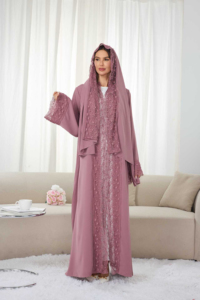 Abito Zifeng OEM in stile mediorientale, elegante, chic e alla moda, a maniche lunghe, in poliestere, <span class=keywords><strong>con</strong></span> ricami floreali in pizzo e foulard coordinato, certificato CE. - Product Image 2