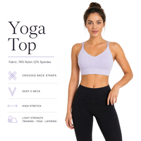 Haut de yoga en nylon lavande pour femme, soutien-gorge de sport, crop top à double bretelle, décolleté en V, toucher doux, OEM ODM, vêtements de fitness personnalisés