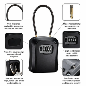 anti theft <b>key</b> <b>safe</b> box All-Metal 4 Digit Combination <b>Key</b> <b>Safe</b> Box with Removable Chain Indoor Outdoor Security <b>Lock</b> Travel <b>Safe</b> - Product Image 5