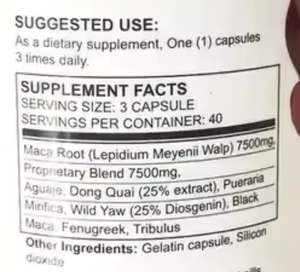 Oem לוגו בקבוק מניות פרטי תווית צמחים תוסף צמחים שחור ירכיים הגדלת maca שורש כמוסות עבור נשים כוח אדם חזק - Product Image 2