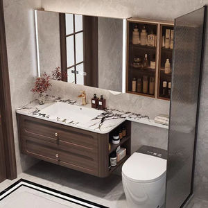 New Chinese style solid wood walnut bathroom cabinet toilet side extension oak washbasin face bathroom cabinet - Product Image 4