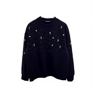 Sudadera con Capucha de Punto para Hombre, Estilo Vintage, Informal, para Invierno, con Pedrería, Corte Regular, Teñido Liso, 100% Poliéster, en Existencia - Product Image 4