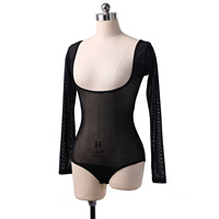 Body en maille à manches longues pour femmes, idéal pour la danse du ventre, avec soutien-poitrine plongeant en U, couche de base transparente en maille, costume de danse