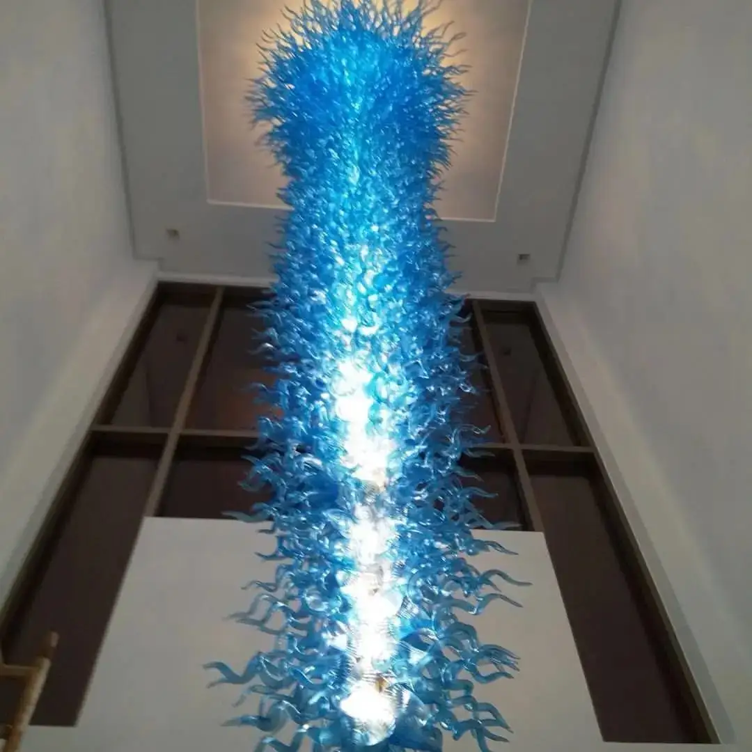 Nordic Large Size Hanging Fixture Lamp Shopping Mall Blue Handmade Murano Glass Chandelier Pendant Light