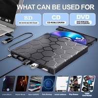 Grabadora Externa de Blu-ray 7 en 1 USB 3.0 y Tipo C, Unidad Óptica Delgada para Blu-ray y DVD con Lector de Tarjetas SD/TF y 2 Puertos Hub USB 3.0, Compatible
