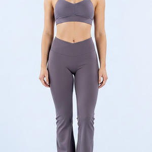Completi Yoga Donna Più Venduti: Nuova Tendenza Reggiseno Incrociato, Shorts a Vita a V Arricciati, <span class=keywords><strong>Pantaloni</strong></span> Svasati, Tute Fitness Seamless Donna - Product Image 5