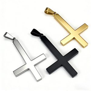 Artículo Religioso Católico Cristiano, Colgante de Cruz Invertida de Acero Inoxidable Pulido, Resistente al Agua, con Grabado Personalizado - Product Image 1