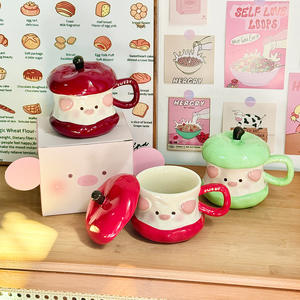 Dragon Nest – tasse en céramique mignonne en forme de cochon pomme, avec couvercle, 301-400ml, cadeau réutilisable pour anniversaire, noël - Product Image 4