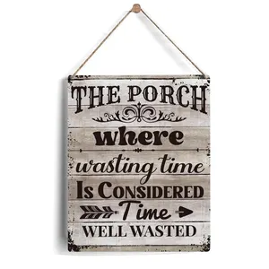 Porch Sign Gifts Rustic the Porch Where Wasting Time Wooden Signs Wood Plaque Hanging Sign Home Porch Wall Decor
