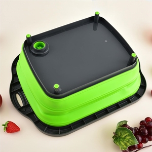 Planche à découper pliable en <span class=keywords><strong>silicone</strong></span> avec panier de drainage - Évier de cuisine multifonction pour fruits, légumes, lavage et rangement - Product Image 5
