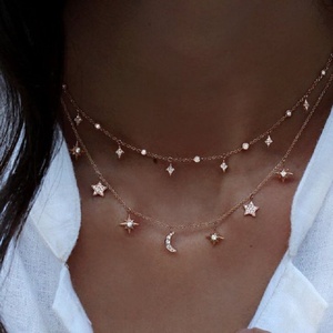 925 Sterling <strong>Silver</strong> Rose Gold Pave Stone <strong>Moon</strong> Star New Design Beautiful <strong>Necklace</strong> Women Jewelry - Product Image 3