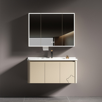Ensemble de meuble-lavabo de salle de bain moderne de luxe mural en aluminium aéronautique avec miroir LED intelligent et comptoir en céramique, pour salle à manger