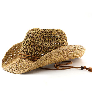 Sombrero de vaquero occidental Vintage para mujer, sombrero de paja transpirable de malla de verano, estilo étnico, para hombres, viajes al aire libre, protección UV, gorra de Panamá - Product Image 3