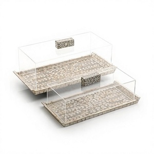 Bandeja para servir alimentos de dos tamaños diferentes en madera y nácar, bandeja para chocolates con cubierta de acrílico - Product Image 1