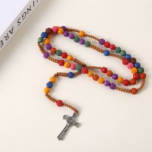 High Quality Catholic Rosary Chain Prayer <b>Beads</b> Colorful with Flower 10mm <b>Plastic</b> <b>Beads</b> Alloy Cross Jesus Charm Centerpiece - Product Image 2