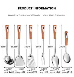 Utensili da Cucina in Acciaio Inox, Set di Cucchiai e Spatole con Manico Effetto Legno in PP, Colino per Cucinare - Product Image 5