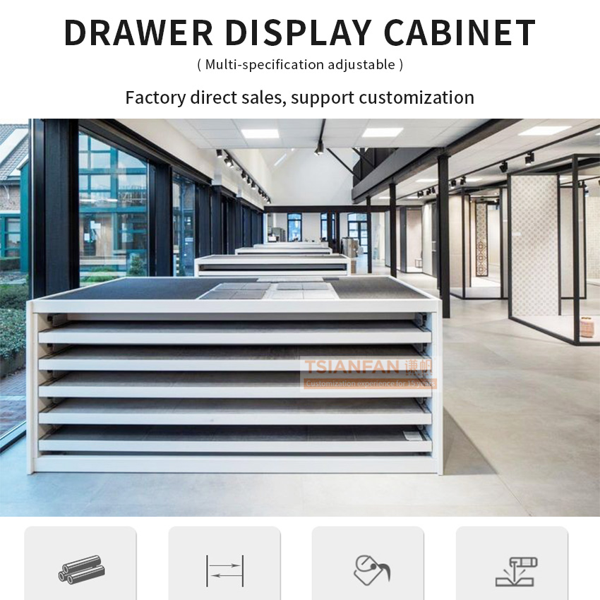 Factory direct quartz stone granite sample rack exhibition hall marble metal ceramic tile drawer display units