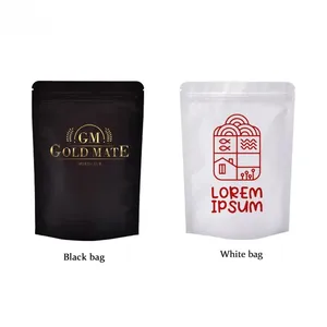 그레이트 알루미늄 호일 매트 블랙 백, 스탠드 업 지퍼, 화이트 도이팩, 커피 콩 향신료 스낵, 결혼 선물 포장, 맞춤형 로고