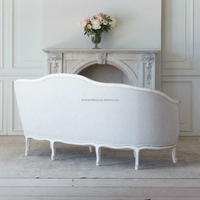 Ensemble de canapés Chesterfield Seraphine en lin gris et bois Gesso avec finition nacré pour salon, meubles de maison