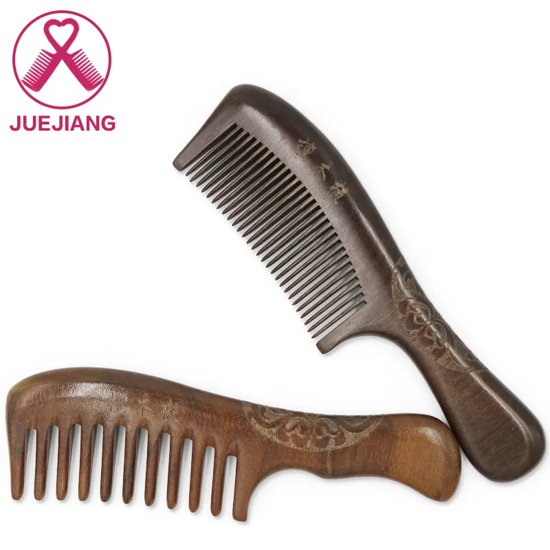 Juejiang Marque Logo Personnalisé Afro Peigne à Cheveux en Bois Naturel Bois De Santal Peigne Peigne À Dents Larges