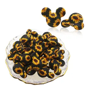 Low MOQ Stocks Items Colorful Tie Dye Rainbow Food Grade Sunflower Leopard Cow Print Mickey Silicone Beads