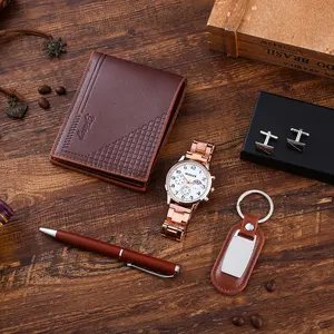 Hochwertige Luxus-Geschenks ets Corporate Business Geschenks ets Mode Geschenke 5 teile/los mit Brieftasche Manschetten knöpfe Schlüssel bund Uhr + Stift