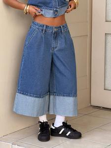 Jean décontracté et polyvalent pour <span class=keywords><strong>femme</strong></span>, coupe large 7 pouces, taille basse, ample, en denim tissé lavable - Product Image 4